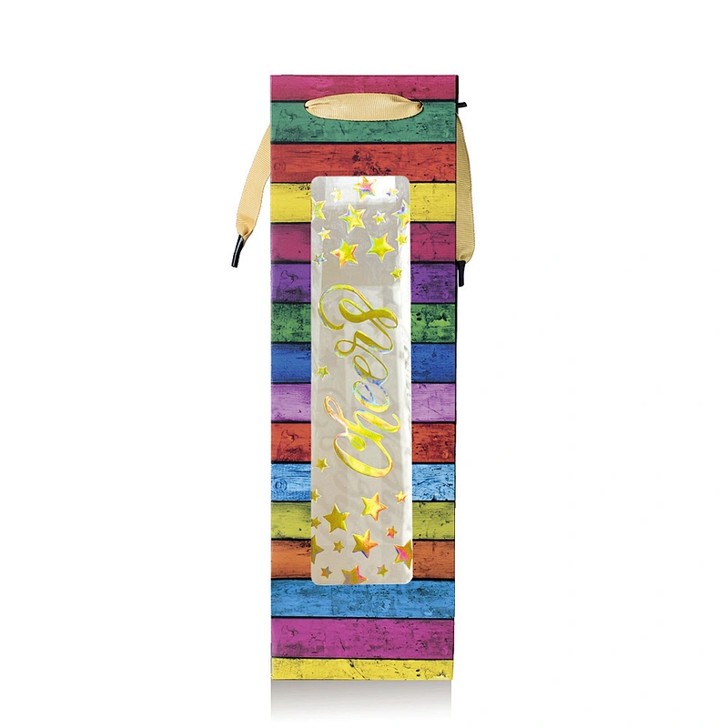 Luxury Custom Gold Stamping Paper Wine Bottle Bag For Gift Packaging