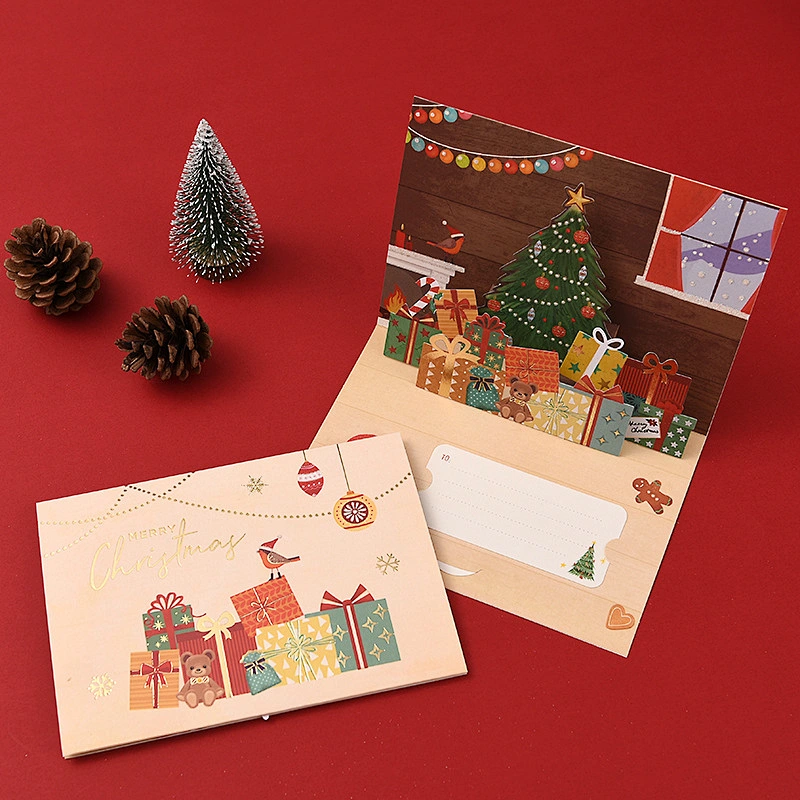 Custom greeting cards with foil Santa 3D pop up gift cards Christmas greeting  card  for holiday  party
