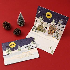 Custom greeting cards with foil Santa 3D pop up gift cards Christmas greeting  card  for holiday  party