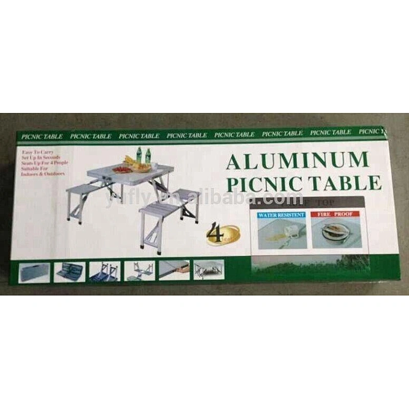 Alum. 1 table 4 seats set garden beach BBQ folding camping picnic table