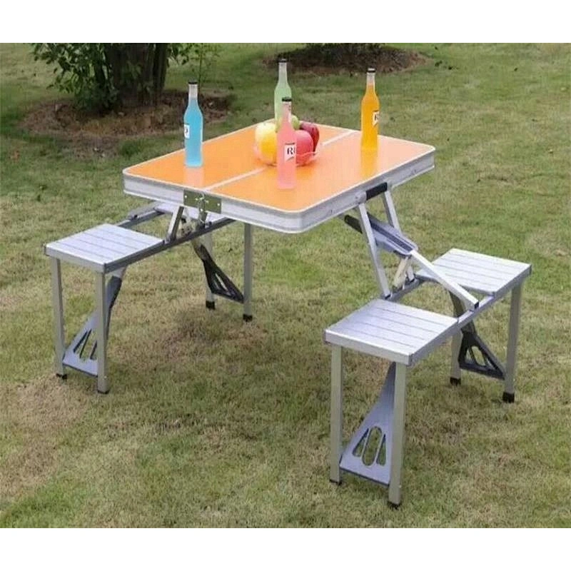 Alum. 1 table 4 seats set garden beach BBQ folding camping picnic table