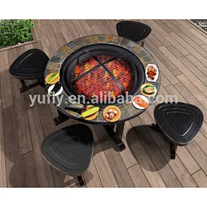 Home Patio outdoor warming slate surround garden BBQ ceramic fire pit
