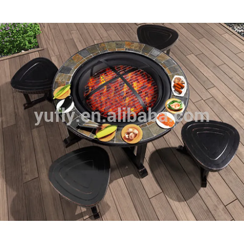 Home Patio outdoor warming slate surround garden BBQ ceramic fire pit