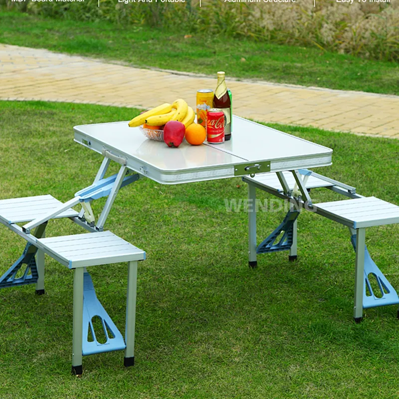 Portable Aluminum Folding Outdoor Heights Adjustable Camping garden Suitcase Picnic Table with 4 Seats