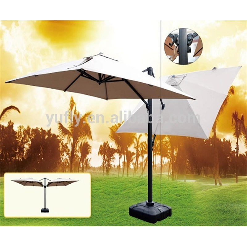 Garden alum steel Patio Camping hand push market umbrella Hanging umbrella double roof twin roma umbrella
