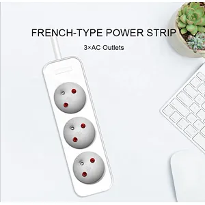 3 way French surge protection power strip electrical  extension cables socket With Children protectors(shutter)
