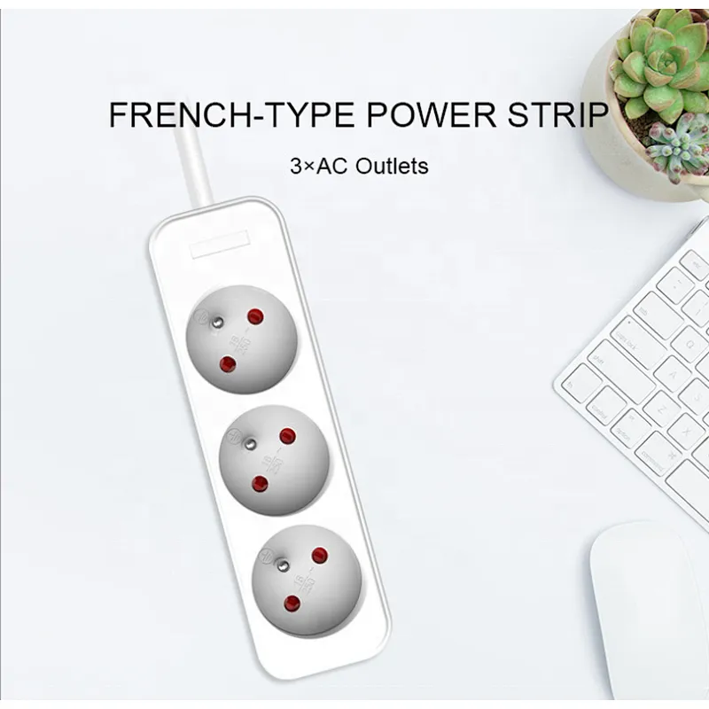 3 way French surge protection power strip electrical  extension cables socket With Children protectors(shutter)