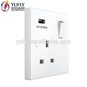 british standard one gang 1 USB port 13A wall power switched socket electrical changeover switch