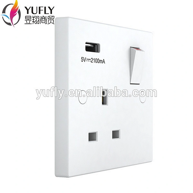 british standard one gang 1 USB port 13A wall power switched socket electrical changeover switch