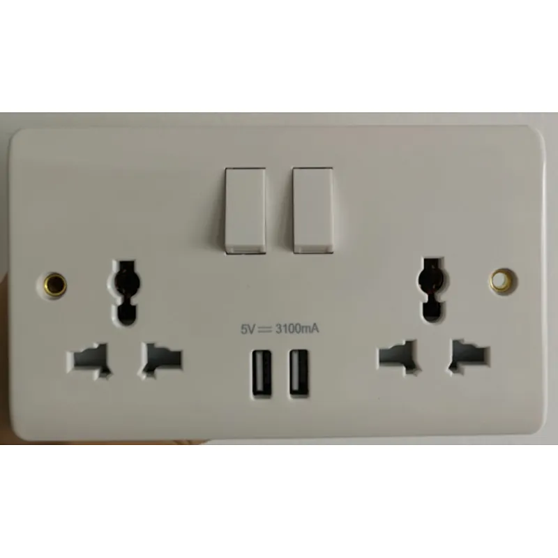 2019 hot sale british standard one gang 2 USB port 13A wall power switched socket UK switch with usb switch output current 3.1A