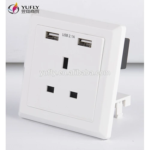 UK standard one gang 2 USB port 13 wall power switched socket 13 amp switched socket electrical switch socket
