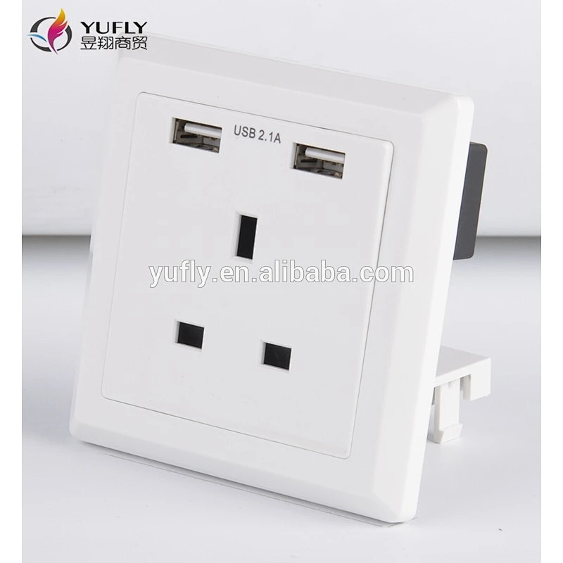 UK standard one gang 2 USB port 13 wall power switched socket 13 amp switched socket electrical switch socket