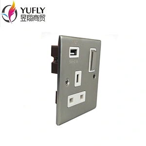 UK standard satin brush chrome 1 gang 2 USB port wall charge usb power switch socket