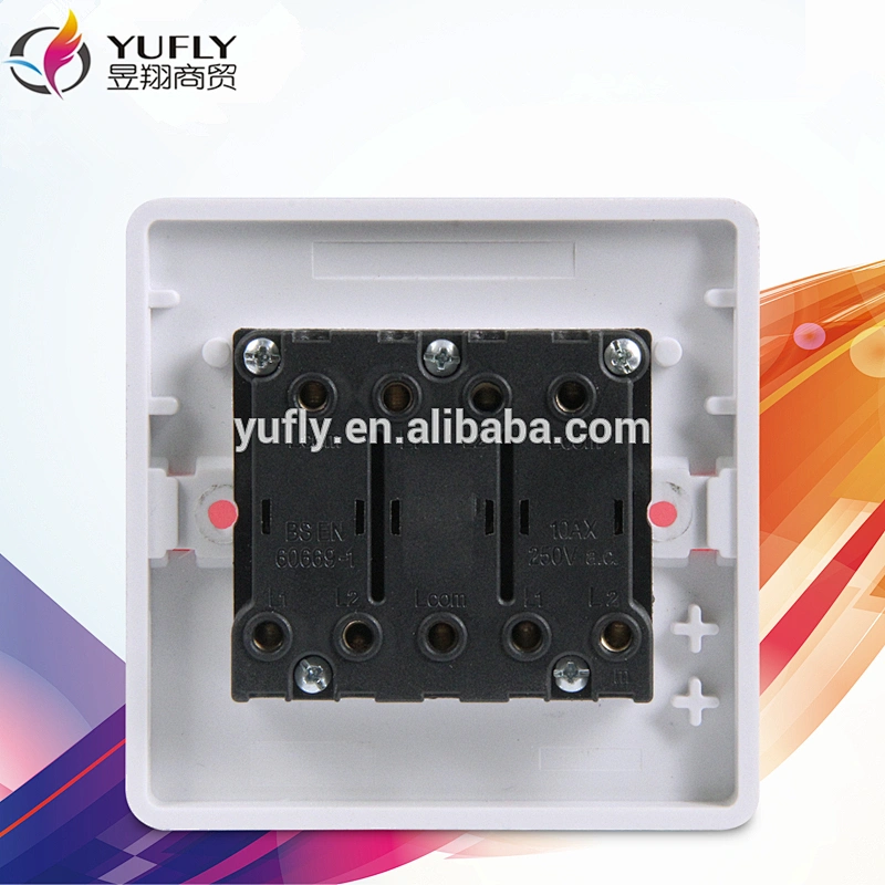 UK standard 10A 3 gang 1 way /2 way electric wall light switch with neon screwless switch white switch
