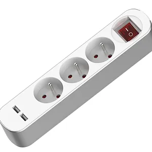 Top quality surge protector French power strip extension socket with white switch with USB With Children protectors(shutter)