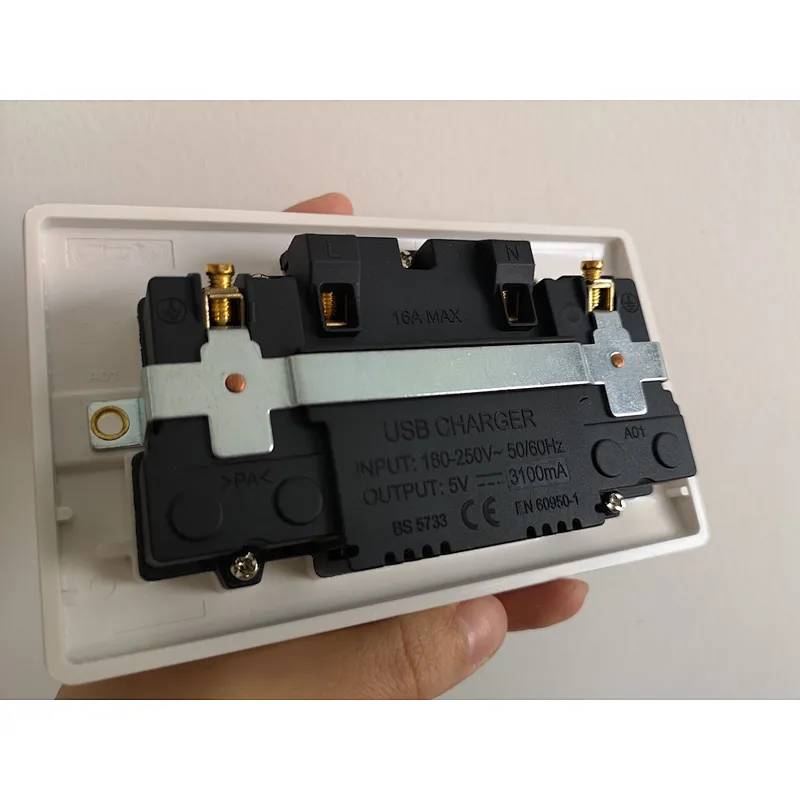 2019 hot sale british standard one gang 2 USB port 13A wall power switched socket UK switch with usb switch output current 3.1A