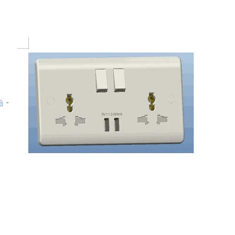 2019 hot sale british standard one gang 2 USB port 13A wall power switched socket UK switch with usb switch output current 3.1A