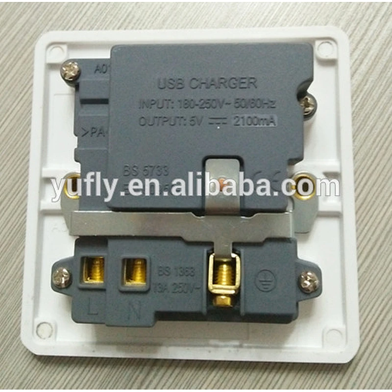 2020 hot sale british standard one gang 1 USB port 13A wall power switched socket UK switch with usb switch
