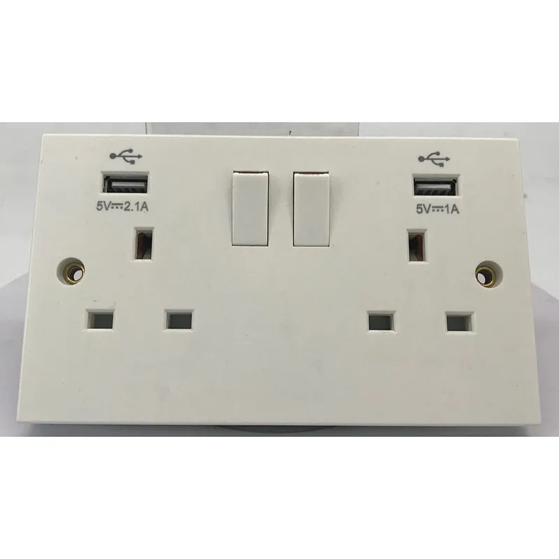 hot sale British standard one gang 2 USB port 13A wall power switched socket UK switch with usb switch