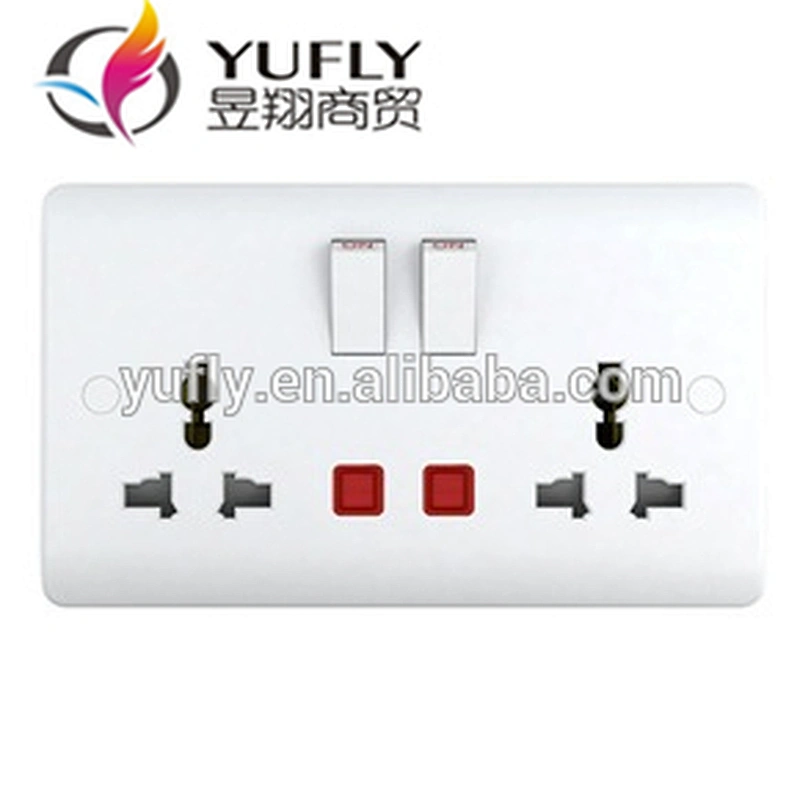 UK standard 1 gang 13A switched multi function neon electrical wall socket electrical switch socket
