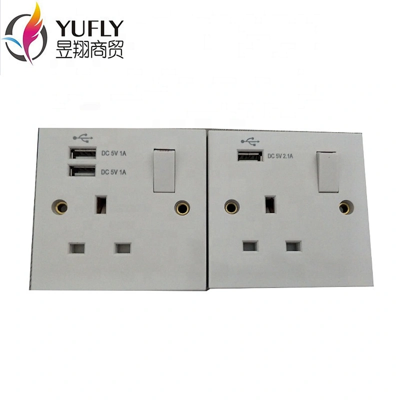 UK standard 1 gang 2 USB port 13A wall power switched socket usb electrical switch socket