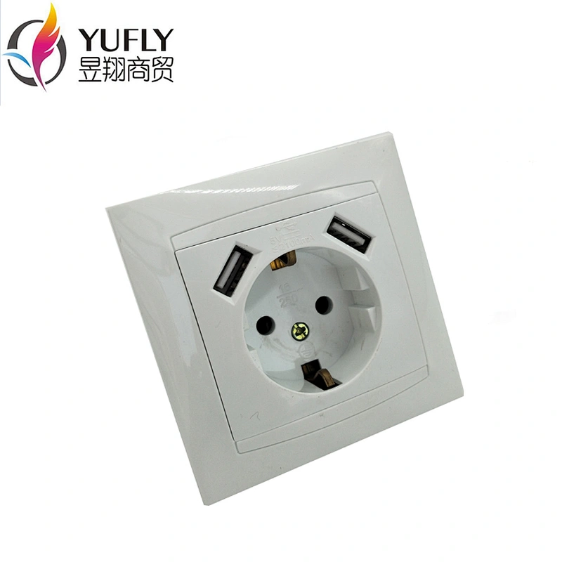 EU standard 1 gang 2 USB port house using electric wall usb power switch socket