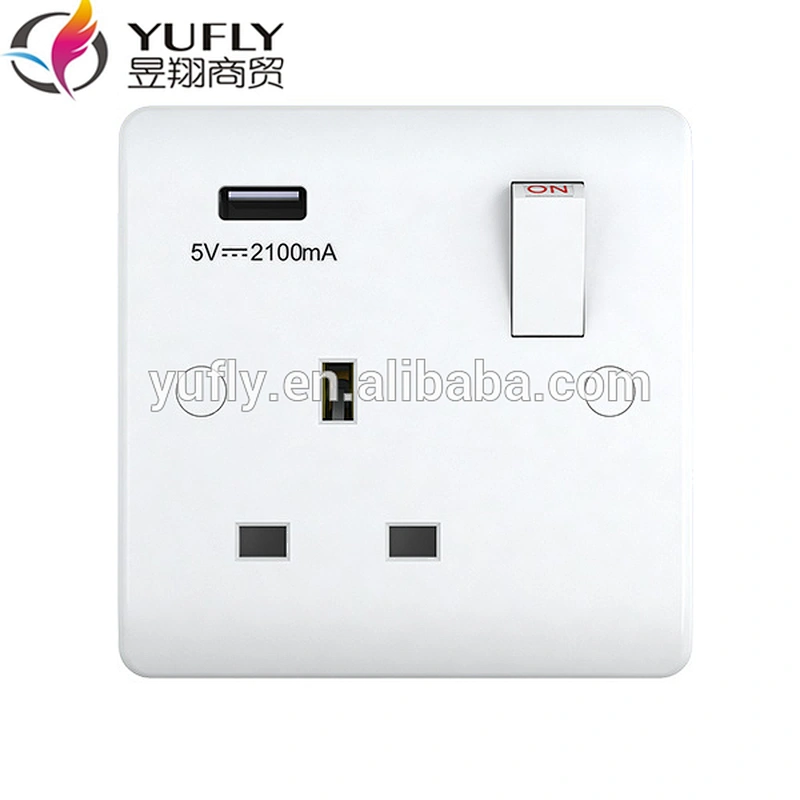 british standard one gang 1 USB port 13A wall power switched socket electrical changeover switch