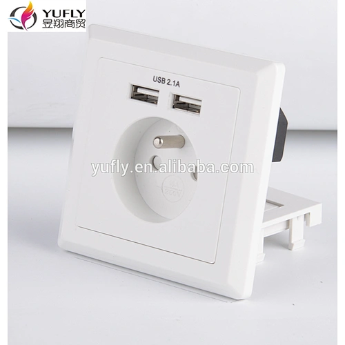 French standard one gang 2 USB port 16A wall power switched socket