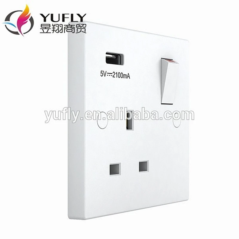 British 13A double USB electric wall power switched socket
