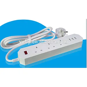 3. way USB charge UK power strip extension socket with light