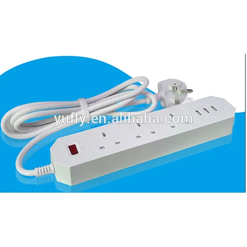 3. way USB charge UK power strip extension socket with light
