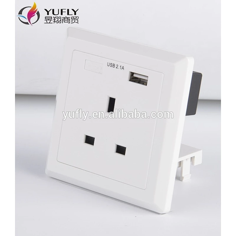 UK standard one gang 2 USB port 13 wall power switched socket 13 amp switched socket electrical switch socket