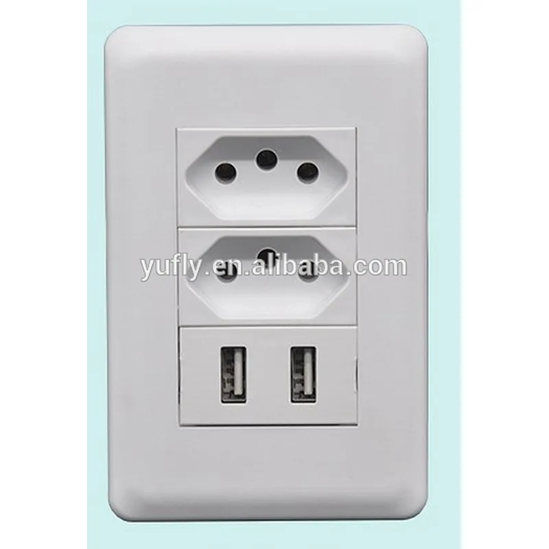 13A double USB charger port Brazil insert wall power switched socket