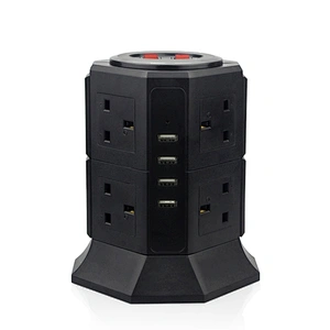Tower Power Strip  8 Socket UK Outlet Plug with 4 USB Smart Charger Protector Multi-outlet Power Strip