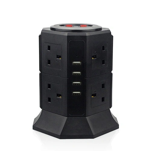 Tower Power Strip  8 Socket UK Outlet Plug with 4 USB Smart Charger Protector Multi-outlet Power Strip