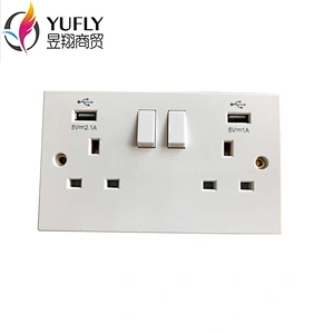 hot sale British standard one gang 2 USB port 13A wall power switched socket UK switch with usb switch
