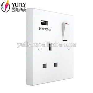 2020 hot sale british standard one gang 1 USB port 13A wall power switched socket UK switch with usb switch
