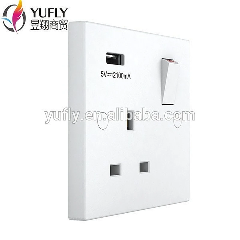 2020 hot sale british standard one gang 1 USB port 13A wall power switched socket UK switch with usb switch