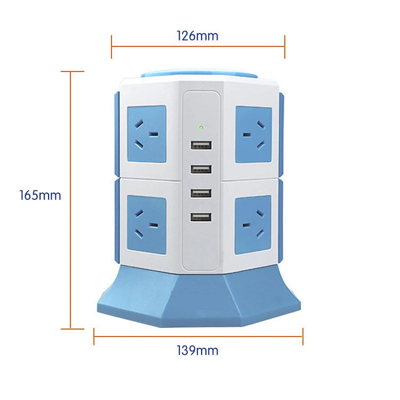 Tower Power Strip  8 Socket AU Outlet Plug with 4 USB Smart Charger Protector Multi-outlet Power Strip