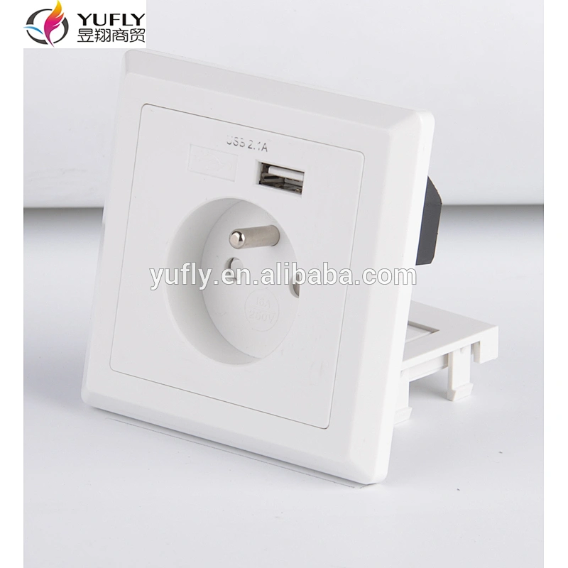 French standard one gang 2 USB port 16A wall power switched socket
