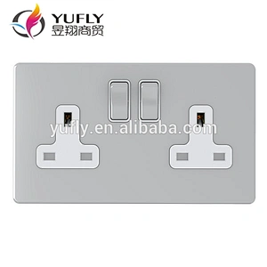 screwless polished chrome UK 2 gang 13A electric wall switched socket
