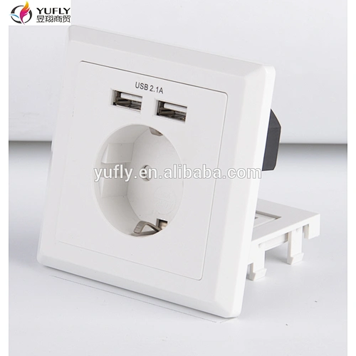Germany standard one gang 2 USB port 16A wall power switched socket