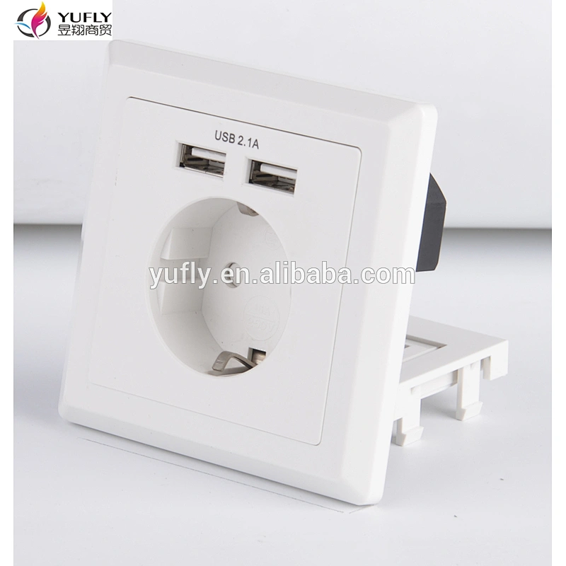 Germany standard one gang 2 USB port 16A wall power switched socket