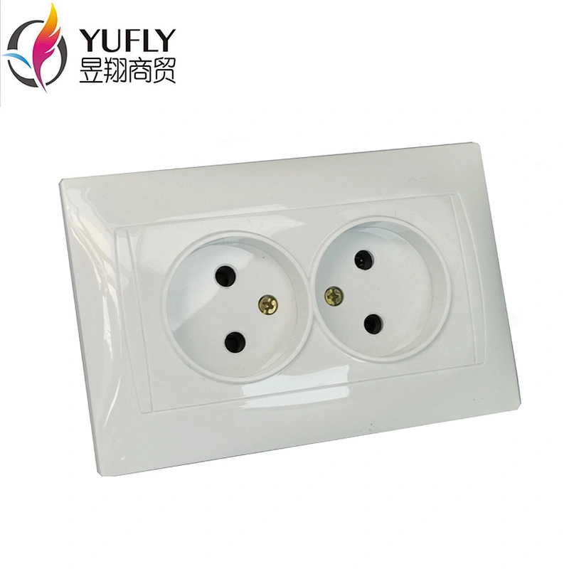 Hot sale EU standard 16A 2 gang 2 pin wall electrical pc white socket