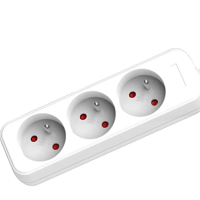 3 way French surge protection power strip electrical  extension cables socket With Children protectors(shutter)