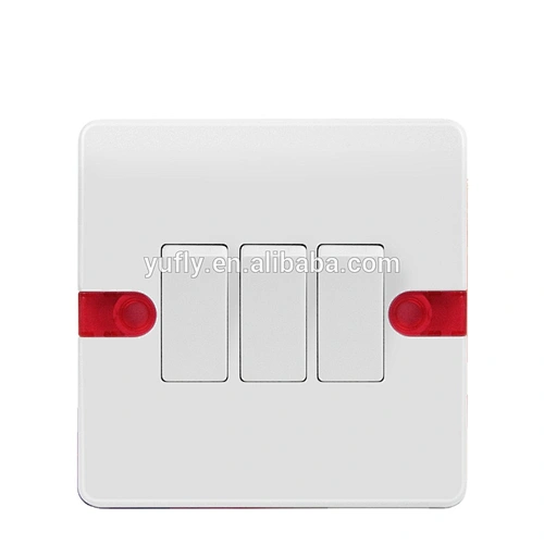 UK standard 10A 3 gang 1 way /2 way electric wall light switch with neon screwless switch white switch