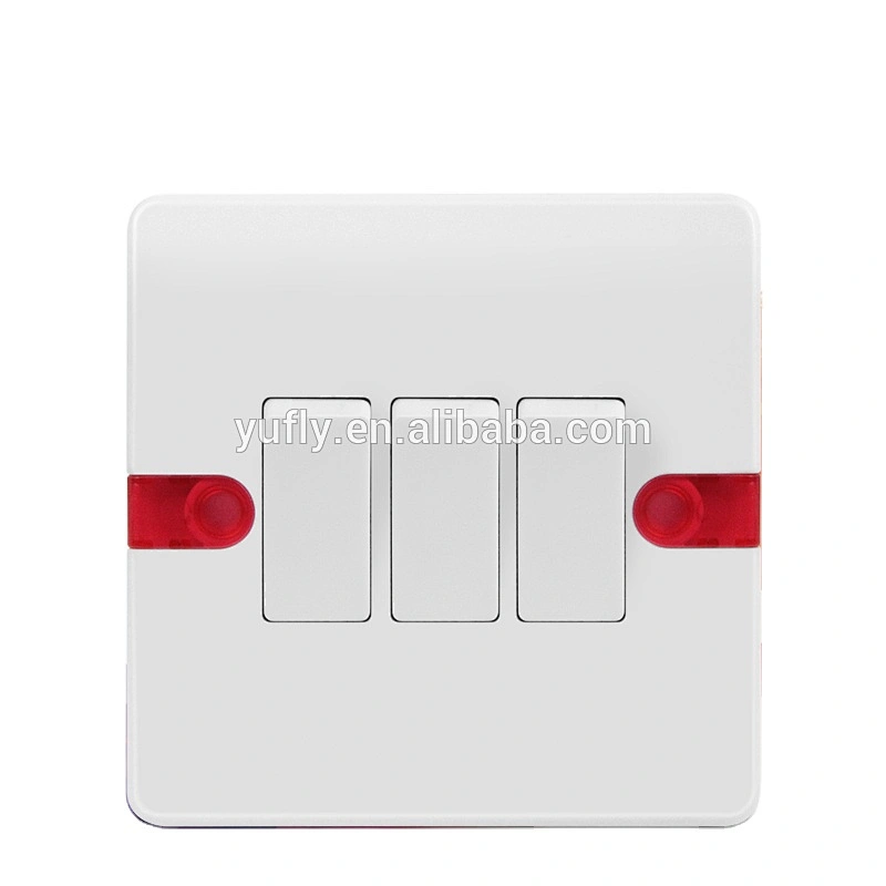 UK standard 10A 3 gang 1 way /2 way electric wall light switch with neon screwless switch white switch