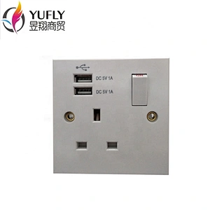 UK standard 1 gang 2 USB port 13A wall power switched socket usb electrical switch socket