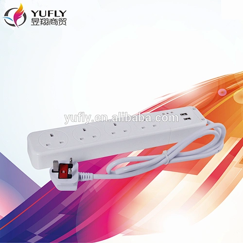 Top quality 4 way surge protector 2 USB charge UK power strip extension socket