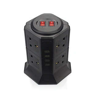 Tower Power Strip  8 Socket UK Outlet Plug with 4 USB Smart Charger Protector Multi-outlet Power Strip